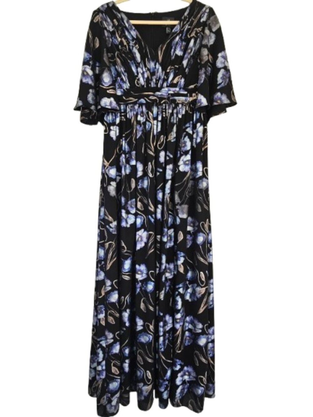 Adrianna Papell Metallic Floral Flutter Sleeve Maxi Gown Dress Size 6 Holiday - Picture 3 of 16